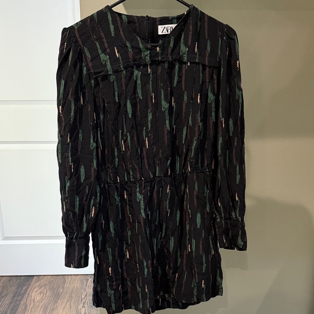Zara Black Dress with Green and Brown Accents